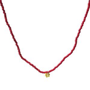 Handmade Yellow Flower Charm Necklace Boho Retro 70s Red Beaded Fashion Jewelry